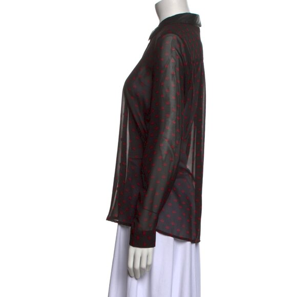 ONLY Vicky Sierra LS Shirt- Black Sheer Blouse with Red Lip Print, EU 38 - Picture 2 of 6